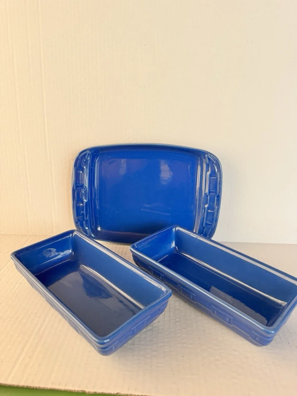 Longaberger Woven Traditions Cornflower Blue Pottery Serving Trays Set of 3